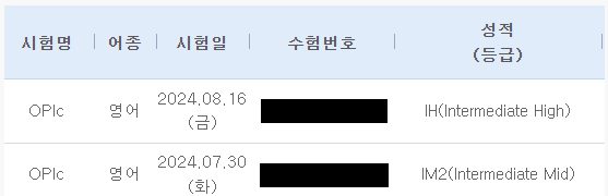 OPIc 점수 인증